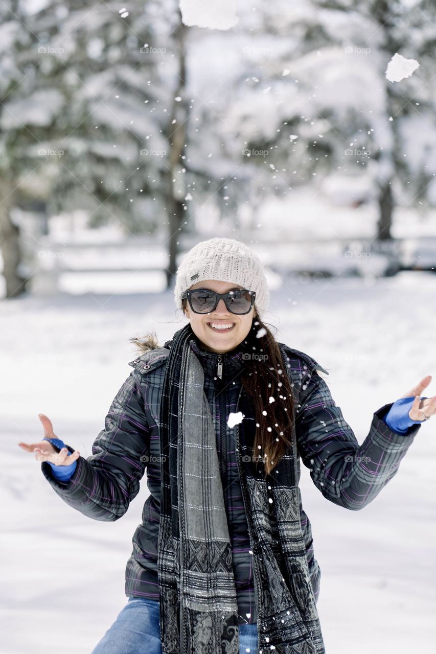 Portrait of woman in the snow 