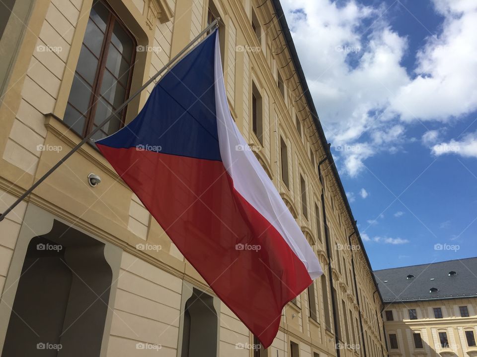Photo of the Czech flag in Prague, Czech Republic. 