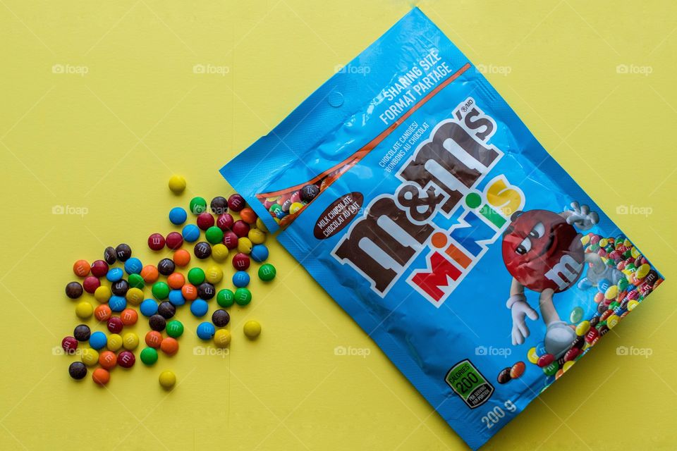 M&M's minis on blue background