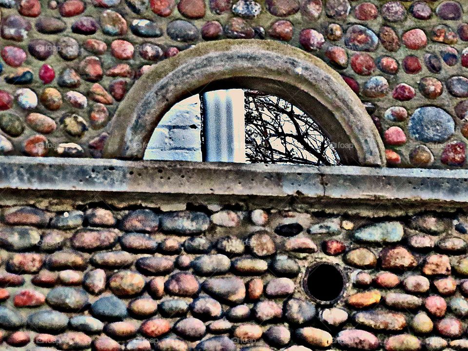 Peeking through rock wall