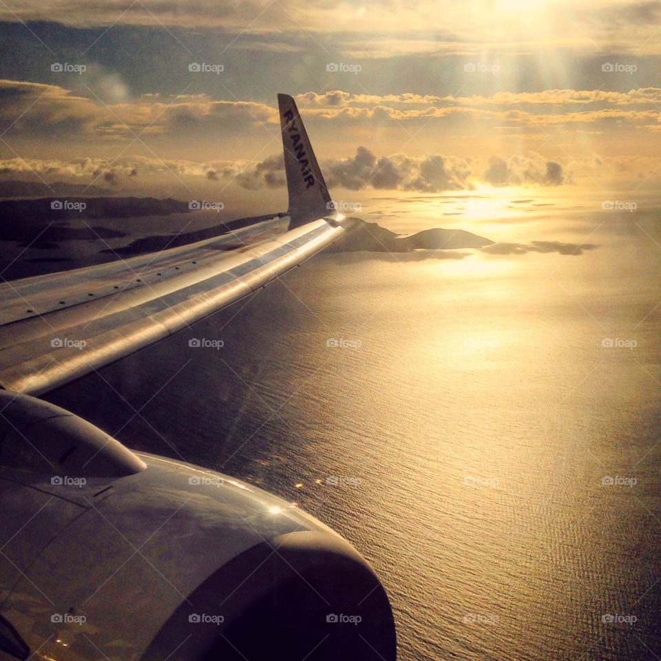 Sunset, Dawn, Water, Reflection, Airplane