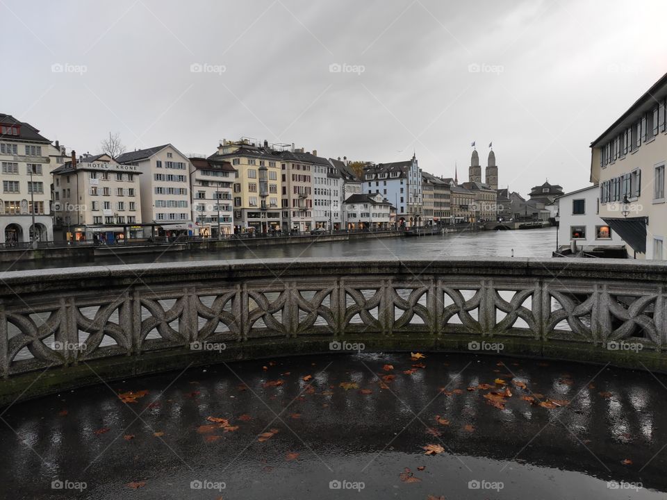 Zurich Switzerland view of the city from the river balcony