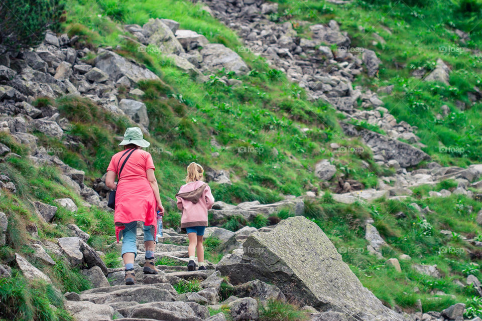 Family hiking in the Tatra Mountains