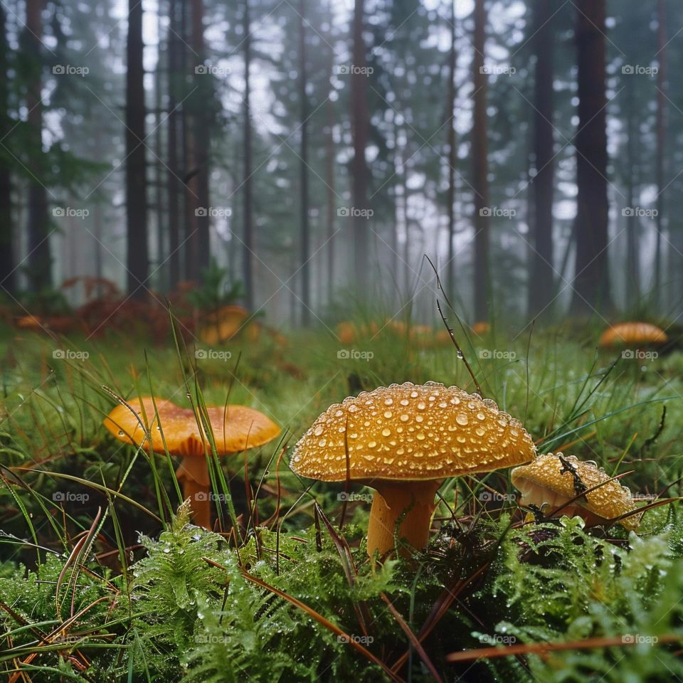 Morning Symphony: Dew and Mist in the Pine Forest