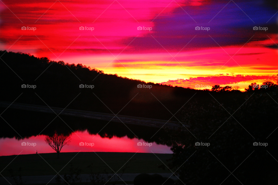 sky pink sunset lake by lightanddrawing