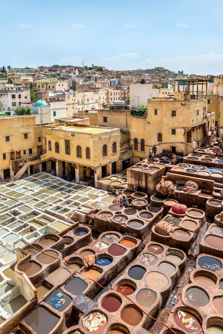 Traditional tanning factory in Fez city Morocco