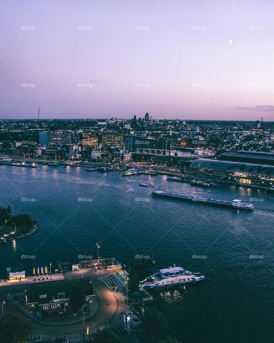 City sunset at blue hour