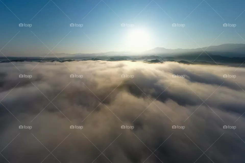 Mountain clouds by aerial photography