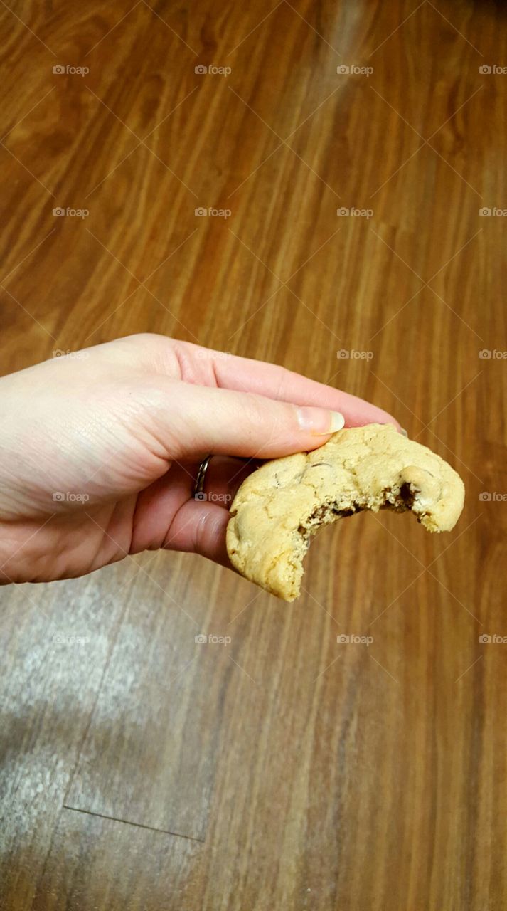 eating chocolate chip cookie