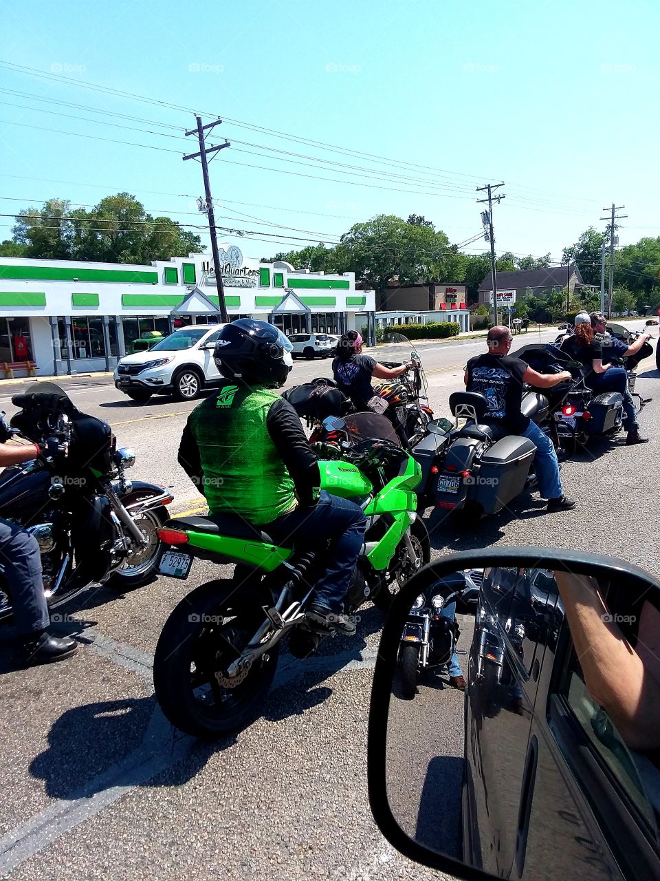 traffic heavy there are tons of bikers on the road