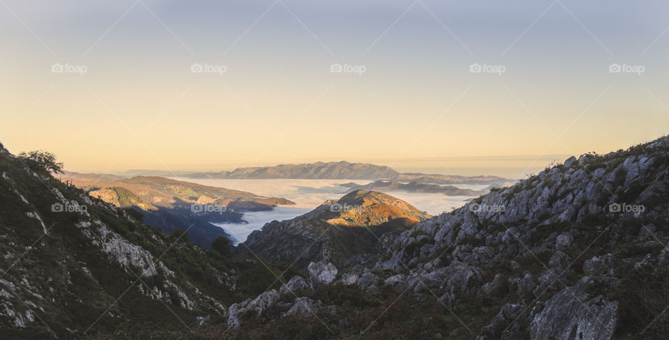 A colorful sunrise taken at one of the viewpoints on the way to Lagos de Covadonga, Spain