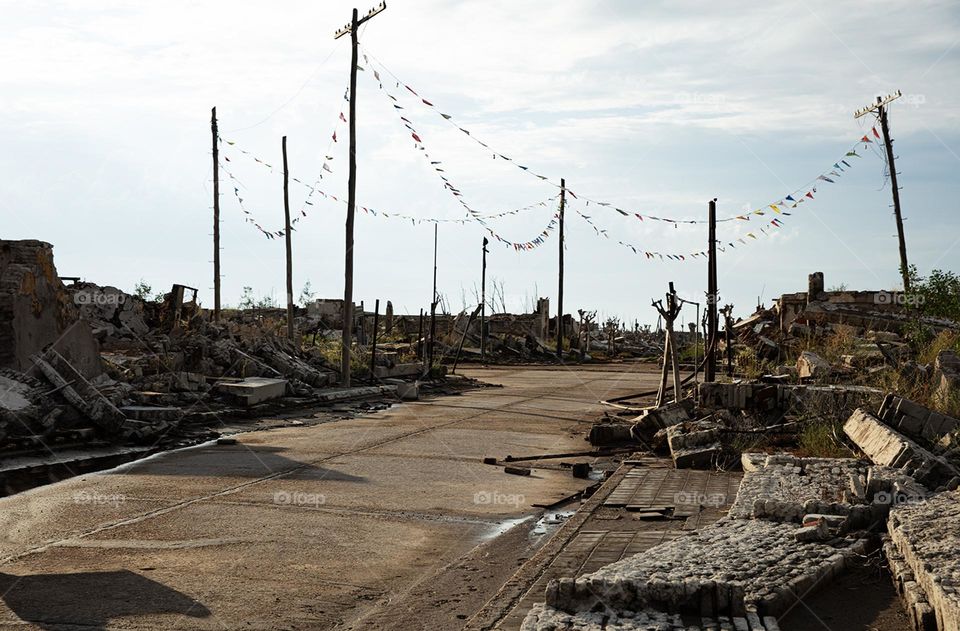 Small town destroyed by flood and abandoned 