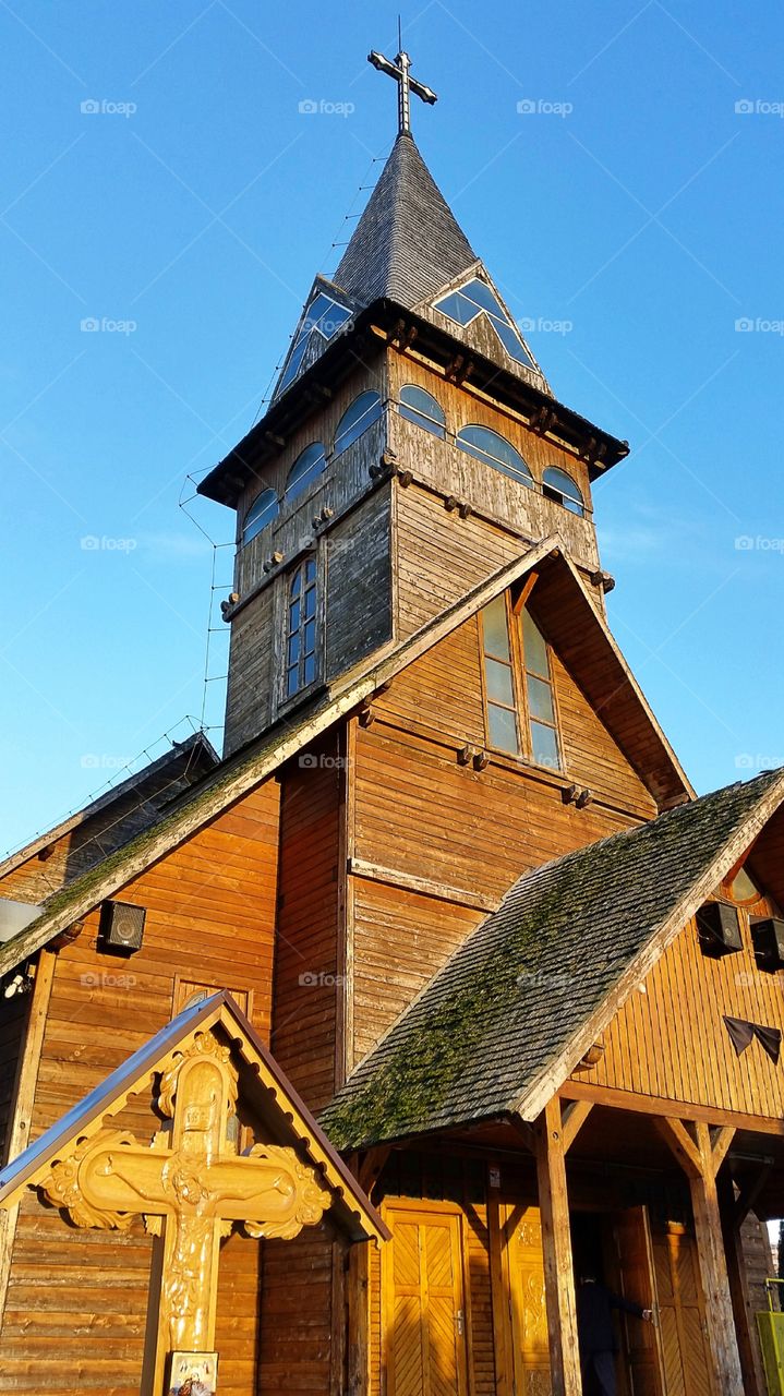 Modern wooden church in Brasov city, Romania