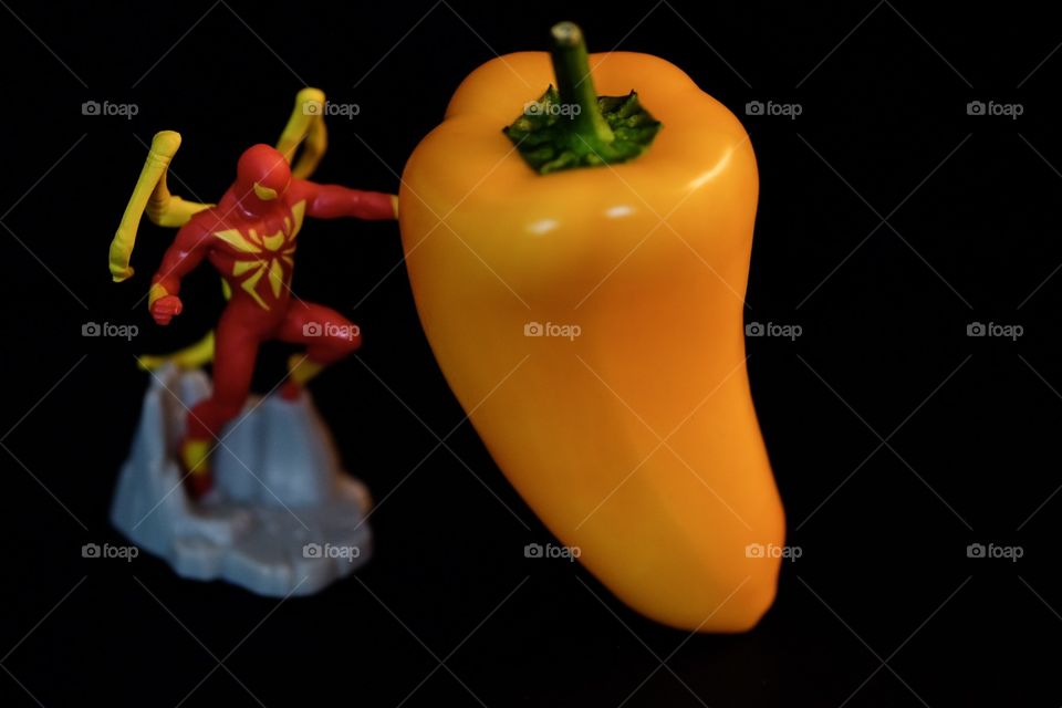Superhero With Yellow Pepper, Food Photography, Food Still Life
