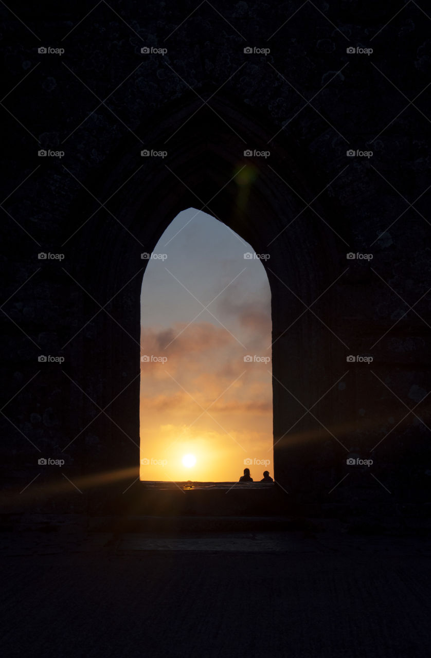 view through the arch of Glastonbury Thor