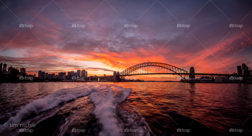 On the ferry heading to Balmain East as the sun rises over Sydney Harbour