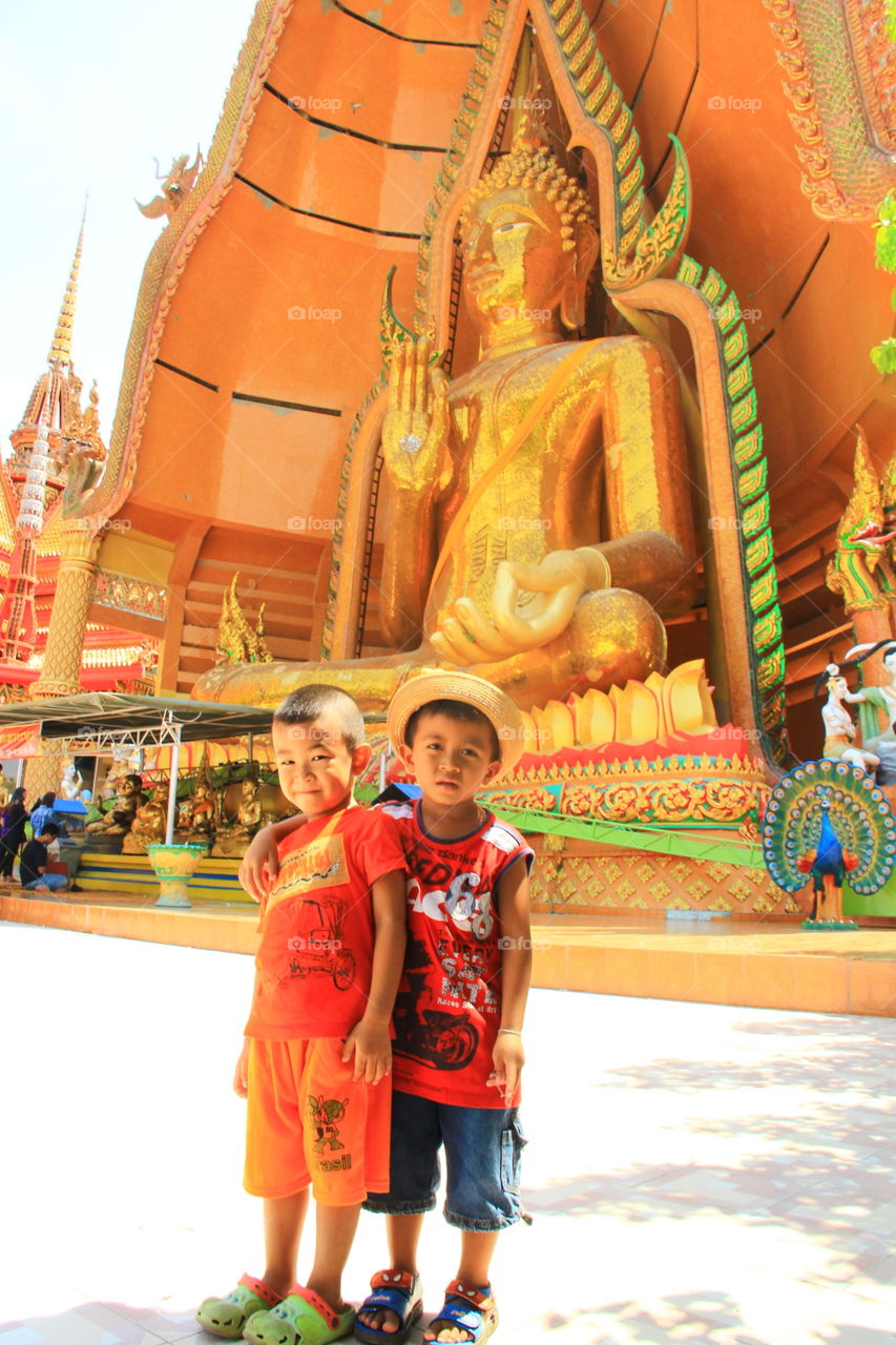 Boy is happy. Boy is happy at Thailand temple