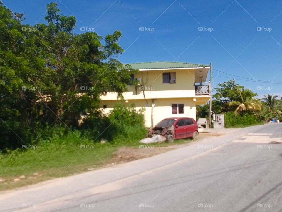 Picture from moving car traveling in Roatan Honduras  