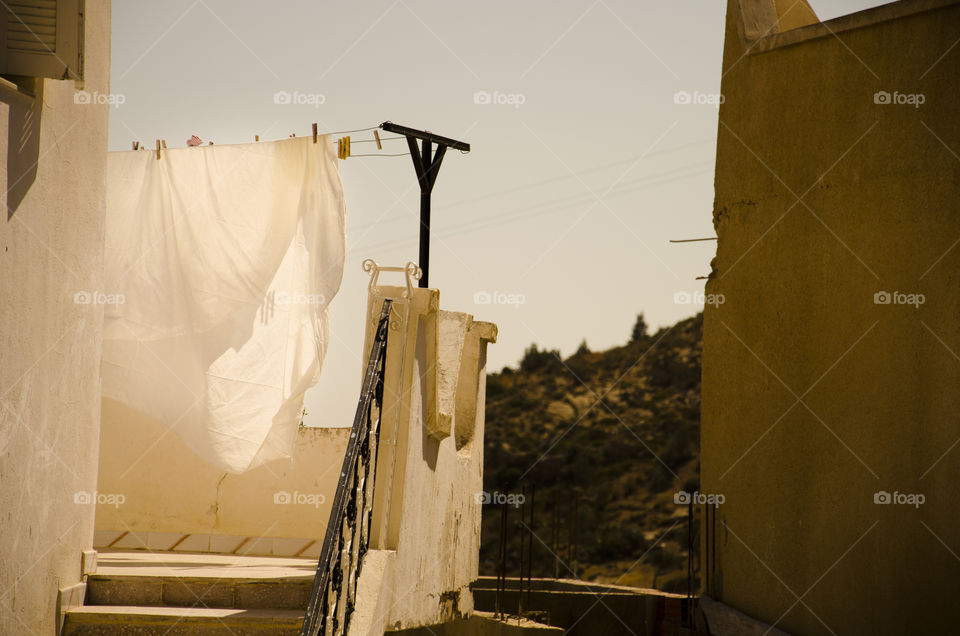 Clean white cloth hanging at the desert