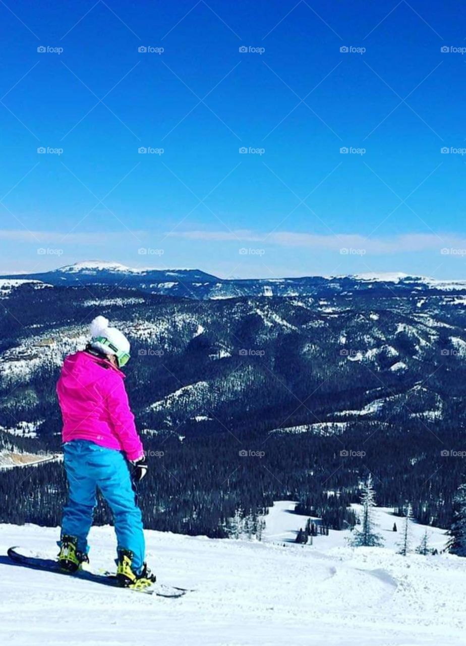 Board on the snowy mountain