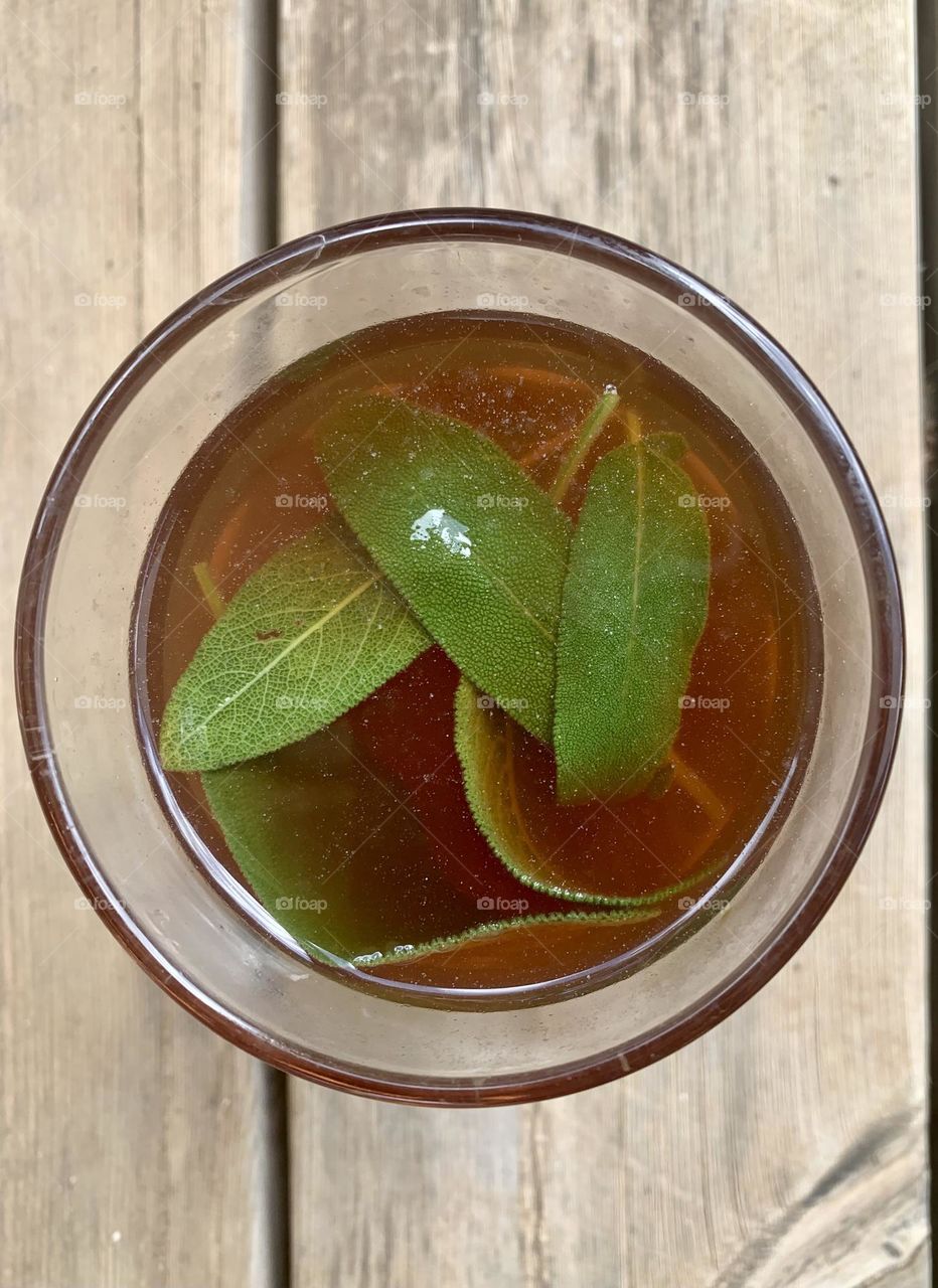 Cup of tea with sage leafs