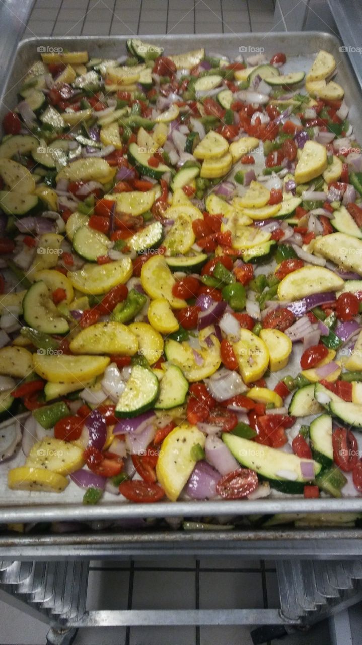 Zuchini, yellow swuash, bell peppers and ref onion.
