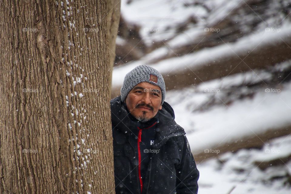 Man outdoors in winter