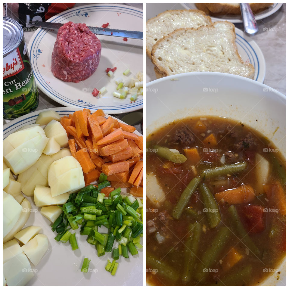 Beef stew before and after