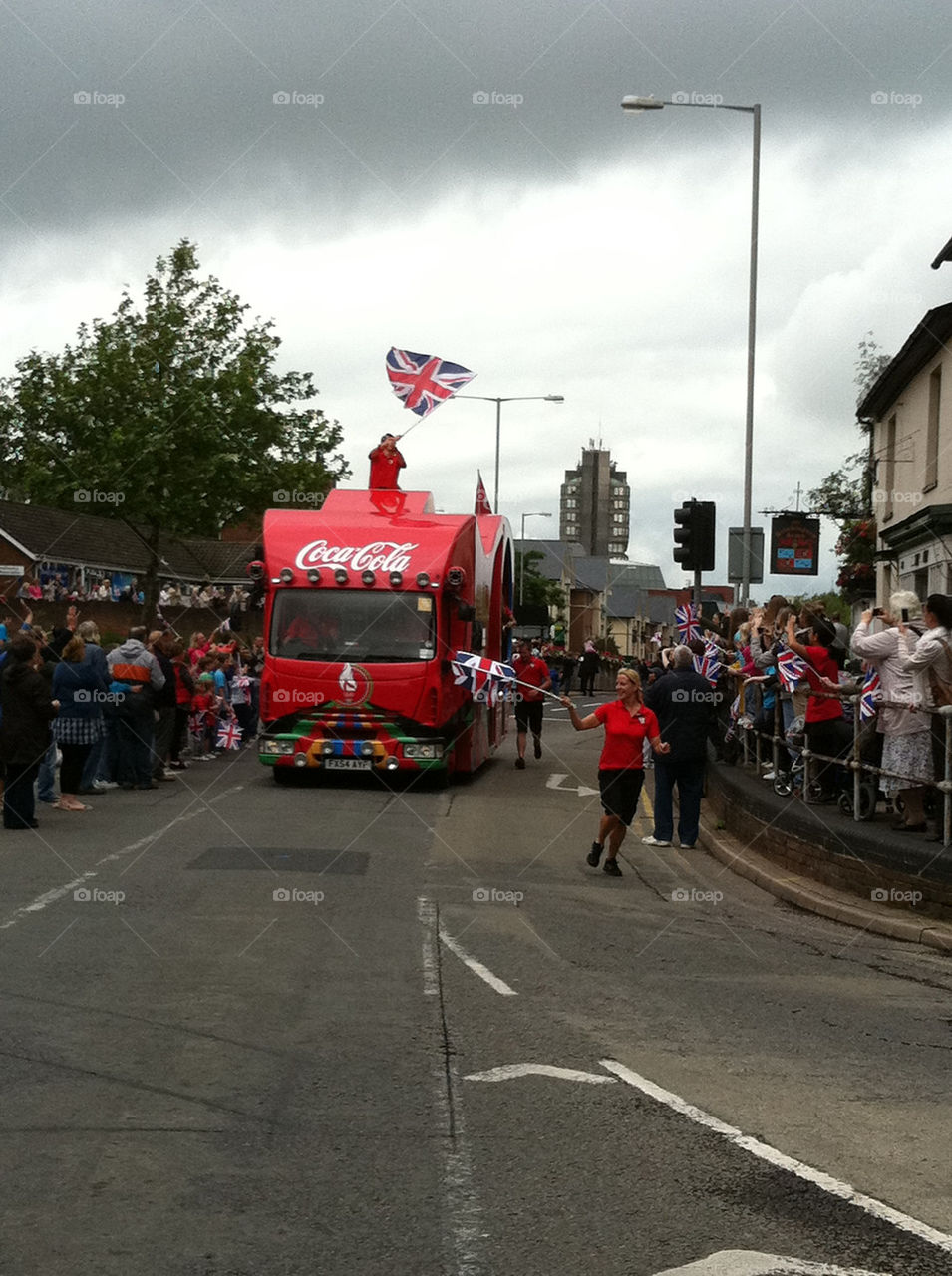 bus united kingdom flags crowds by jeanello