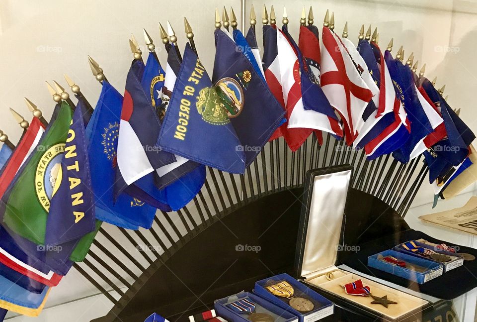 Flags representing each of the United States on display 