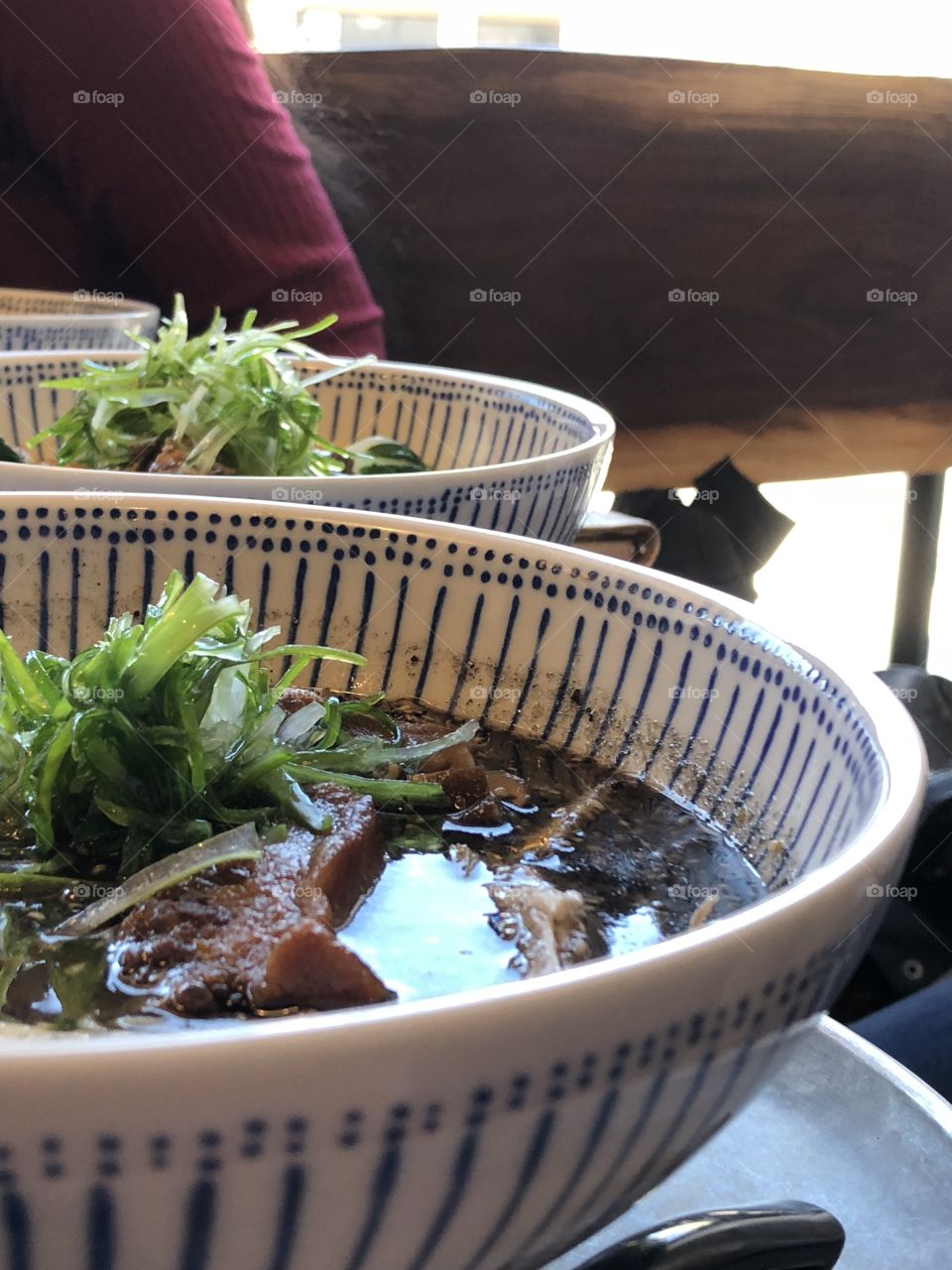 A giant bowl or ramen to curve the hunger. Beef, needles, mushrooms and chives. 