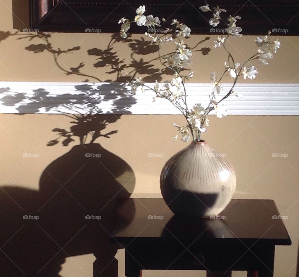 Playing with light. Shadow of flowers in a vase.