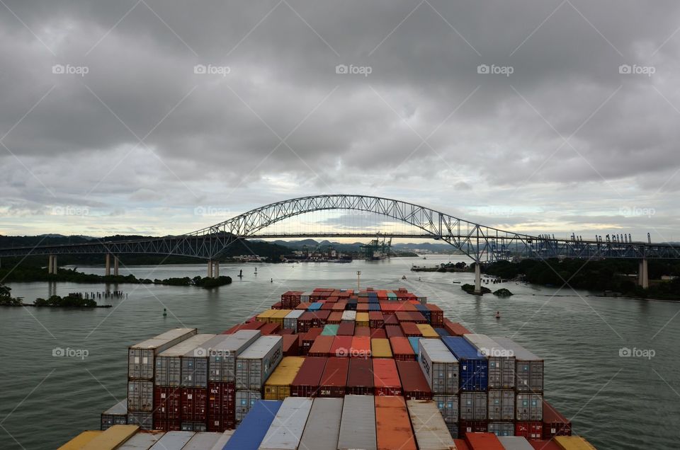 Container vessel entering Panama Canal