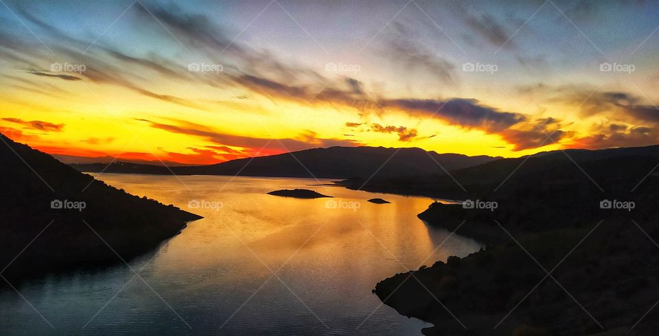 sunset on River with beautiful color