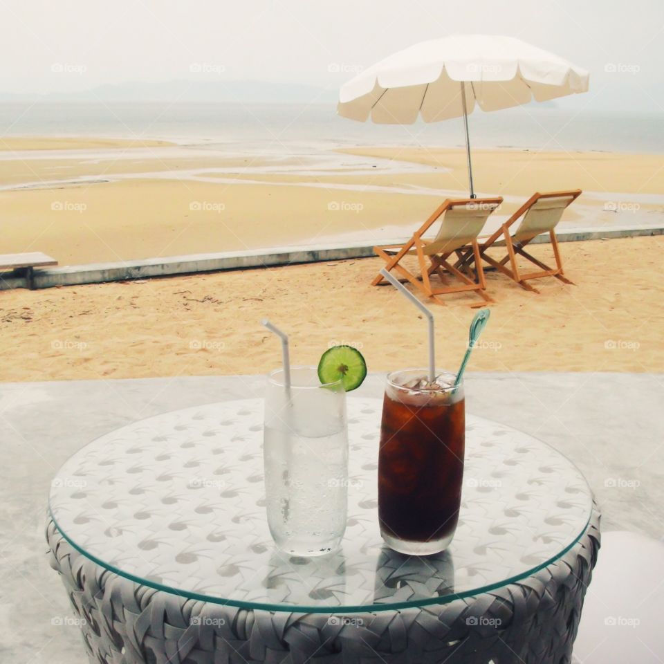 Beverage on the beach .