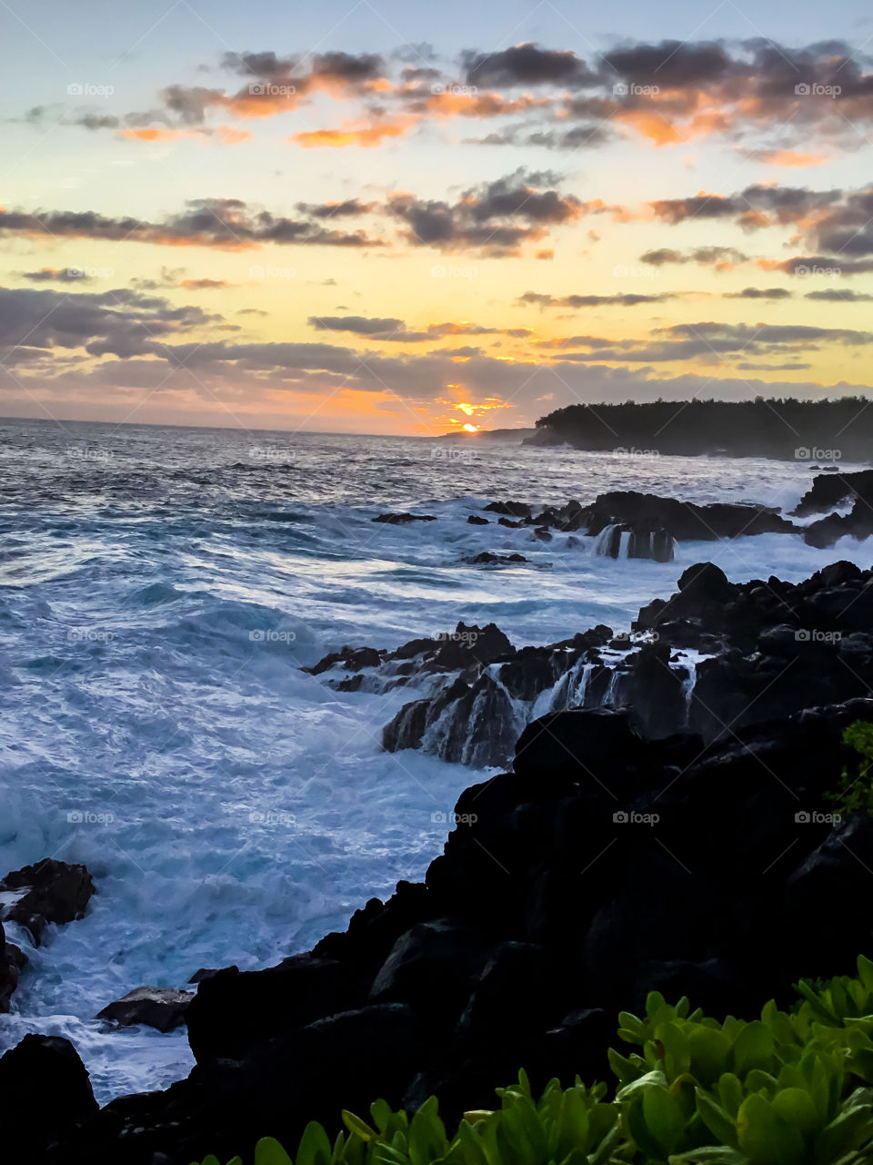 Sunrise and waves