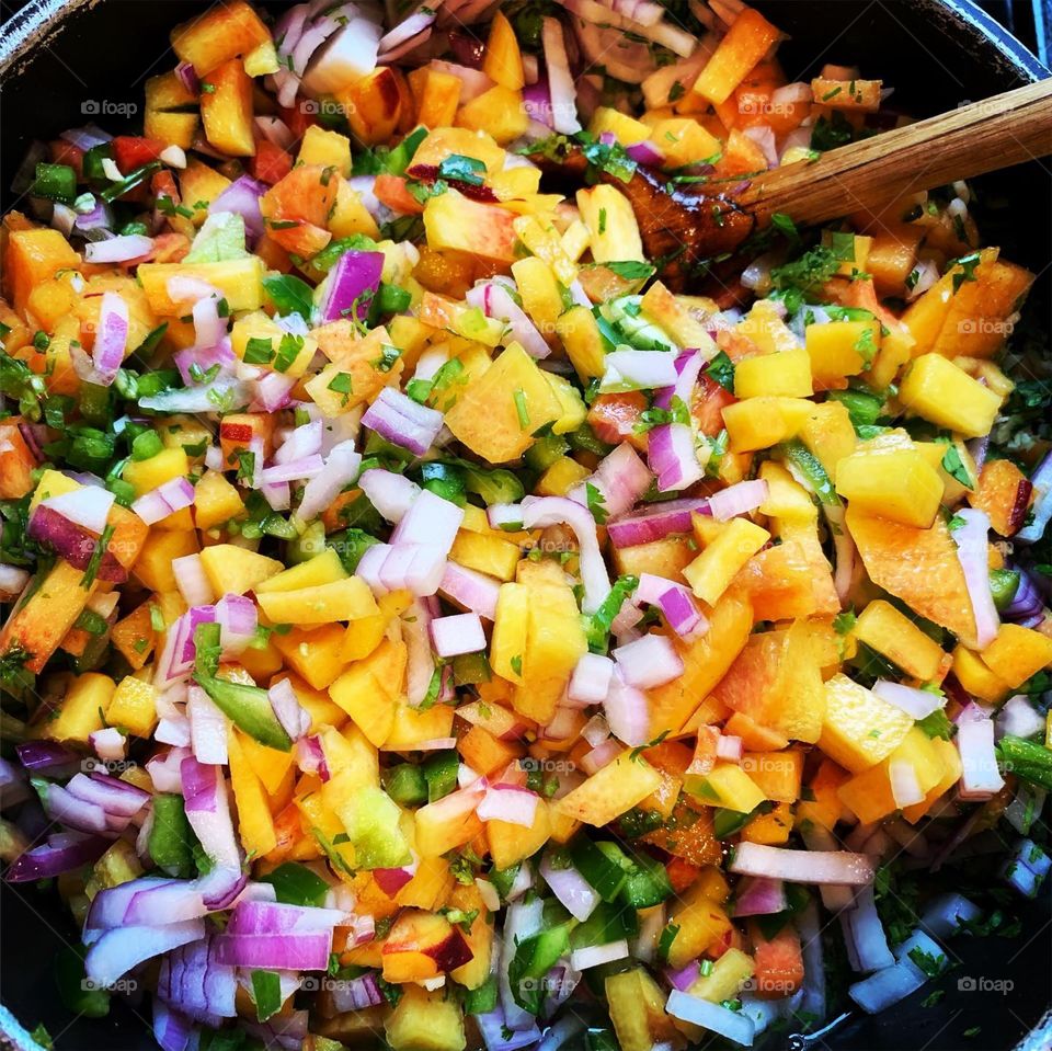 Peach salsa, canning project, spicy, fresh