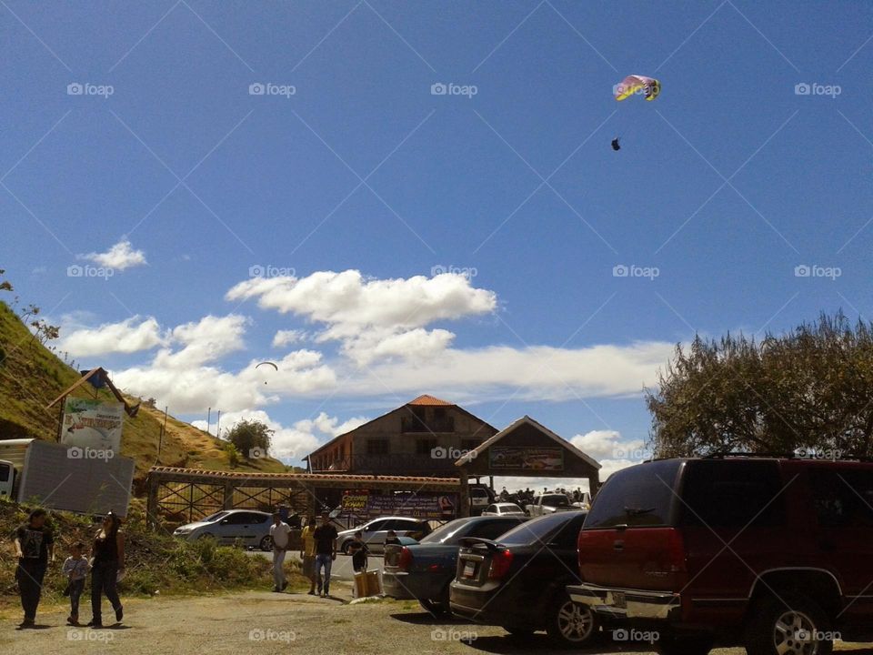 white clouds in blue sky and beautiful landscape of mountains from colonia Tovar