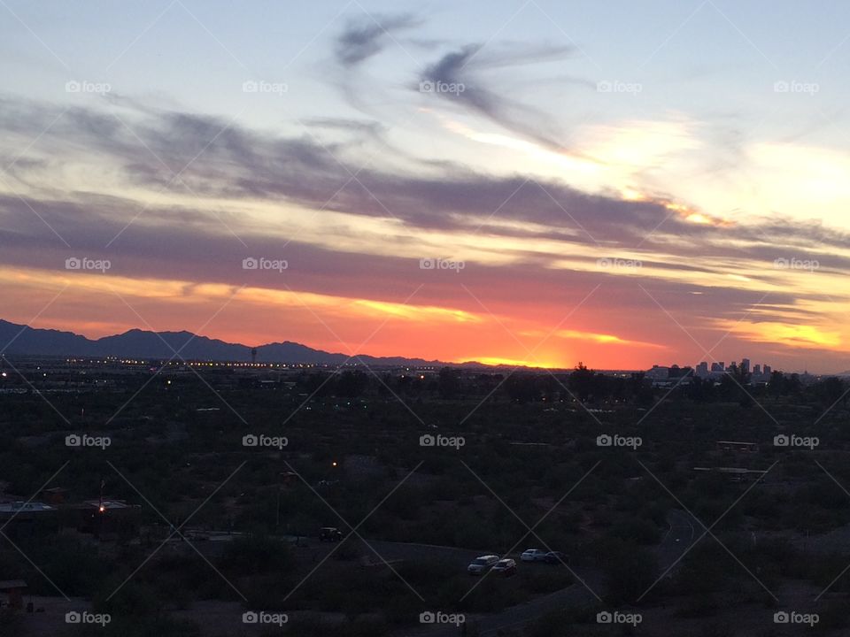 Sunset from mountain. 