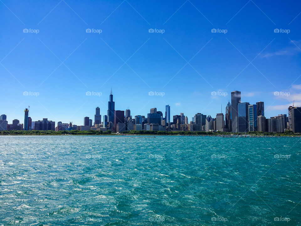 Chicago skyline from the view of Lake Michigan 