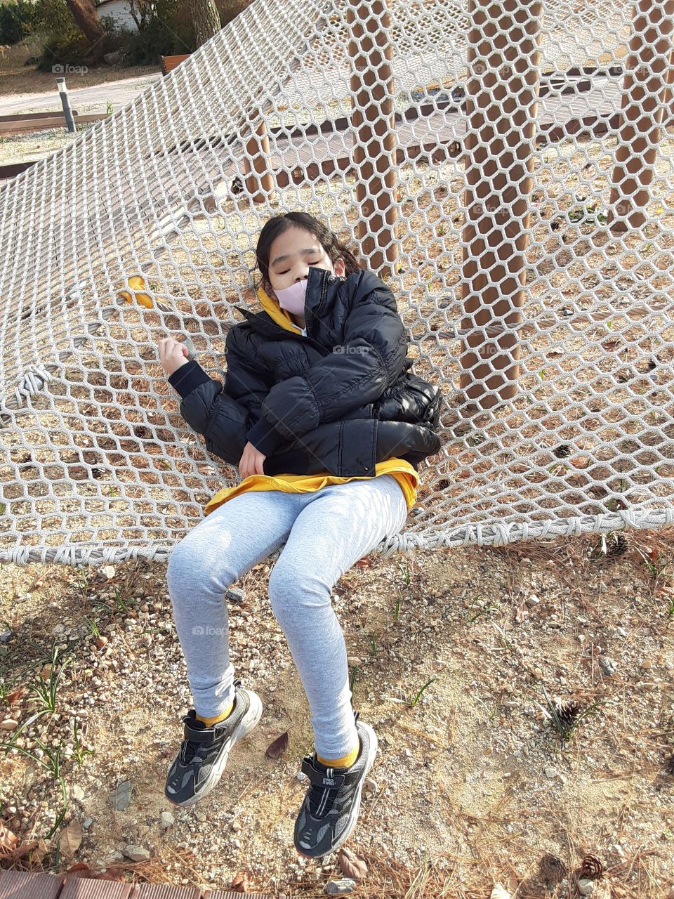 shes going to sleep now . this place have fresh air and its quite because not lots of people will come because of cold weather.