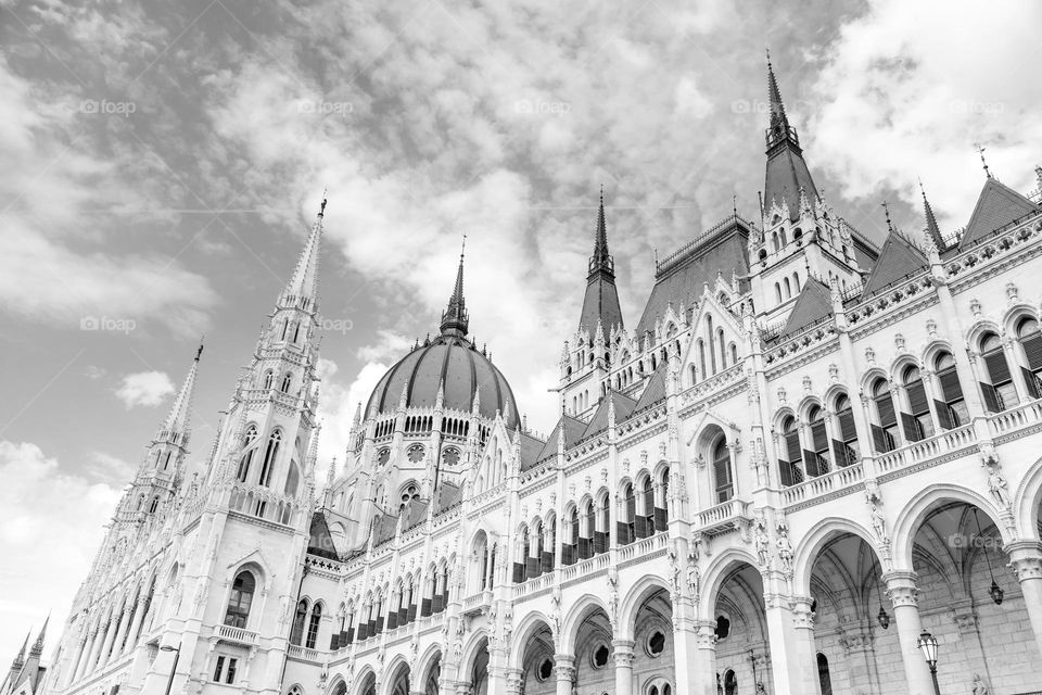 Parliament building in Budapest during bright sunny day