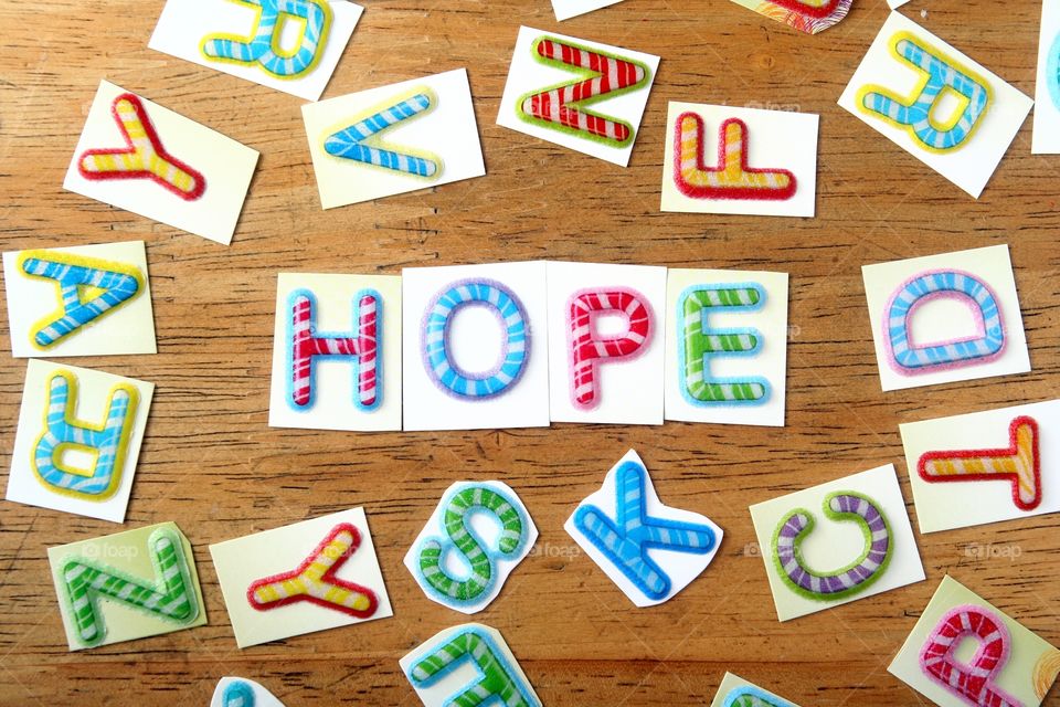 word hope in colorful letters. word hope spelled in colorful letters