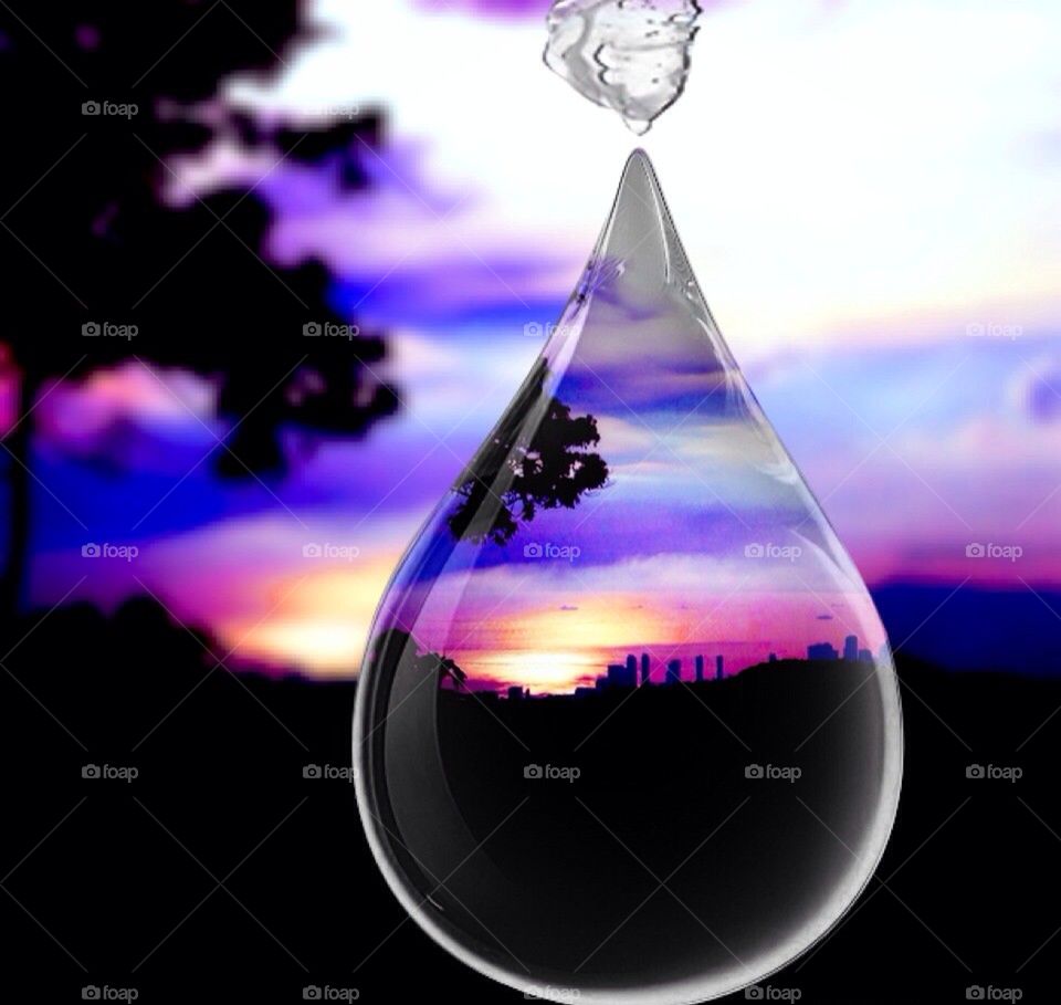 Water drop with the sunset