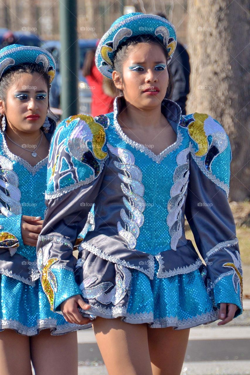 Peruvian girl dancing in the street