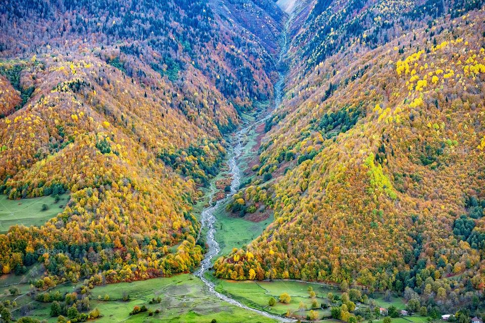 Beautiful colorful scene on valley in autumn season