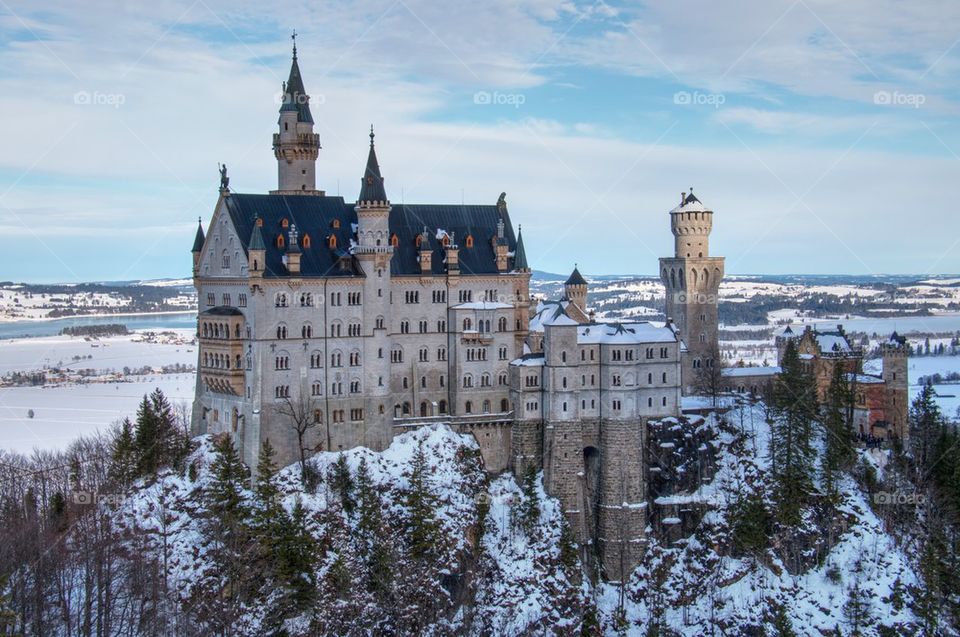 Neuschwanstein castle covered with snow