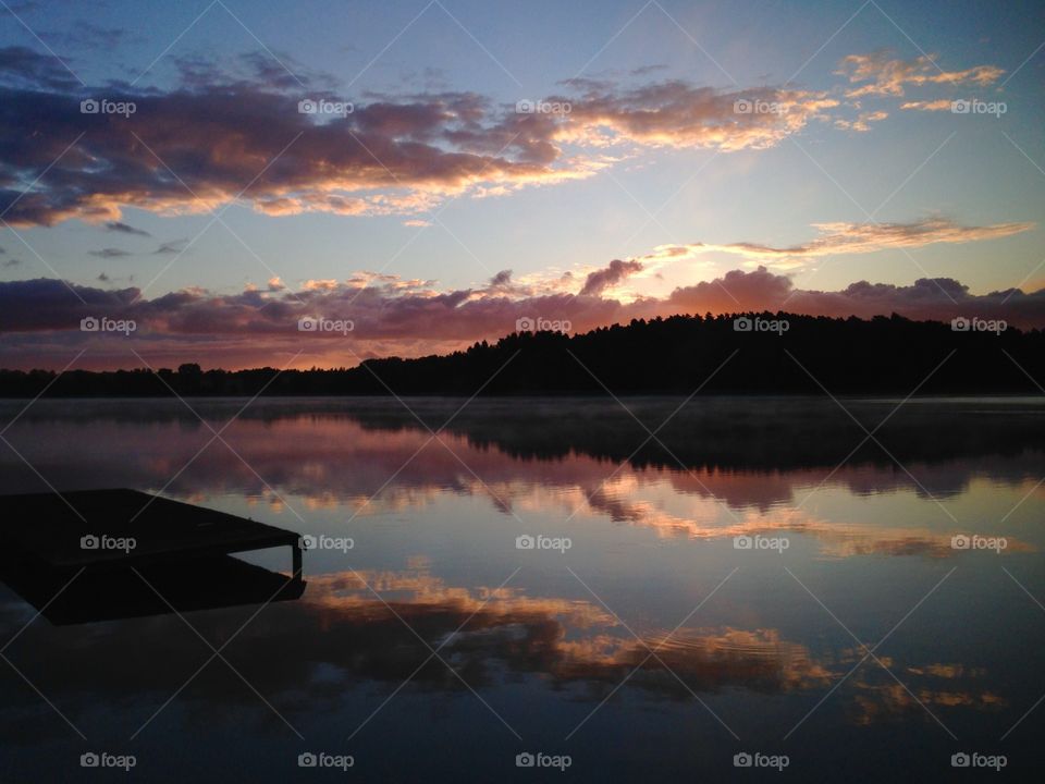 Sunrise over the lake in Poland Mazury