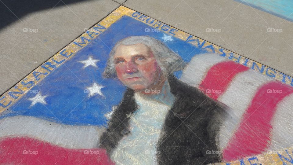 sidewalk chalk art George Washington