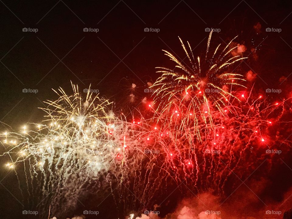 Fireworks display in red and white